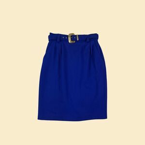 Vintage 80s wool skirt, size 10 Norton McNaughton blue (purple hued) midi skirt